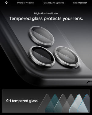 Spigen iPhone 17 Pro Max / 17 Pro Lens Protector – Optik Pro EZ Fit - Gray - 9H tempered glass detail