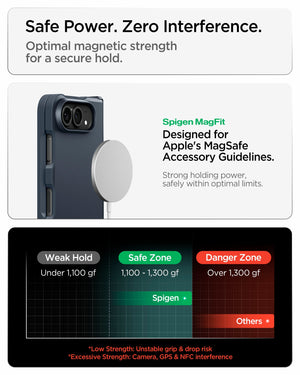 iPhone Duo Tough Armor Pro (Mag Fit) in Metal Slate showing optimized magnetic strength for a secure hold with reduced interference