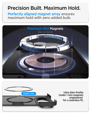 iPhone Duo Tough Armor Pro (Mag Fit) in Black showing an aligned N52 magnet array and ultra-slim magnetic profile