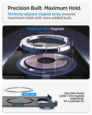 iPhone Duo Tough Armor Pro (Mag Fit) in Metal Slate showing an aligned N52 magnet array and ultra-slim magnetic profile