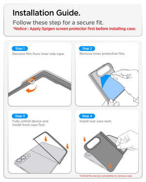 iPhone Duo Ultra Hybrid Pro (Mag Fit) in Clear White showing a four-step installation guide for securing the front and rear case