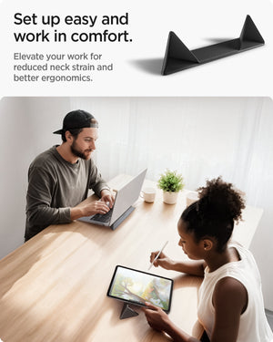 AMP10404 - Slim Fold Laptop Stand | LD201-S4 showing set up easy and work in comfort ability