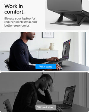 AMP11115 - Slim Fold Laptop Stand | Non-Adhesive LD201-S6 showing work in comfort
