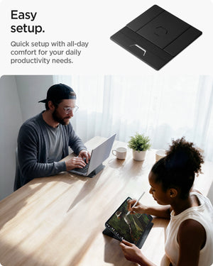 AMP11117 - Slim Fold Laptop Stand | Non-Adhesive | Black LD201-S8 showing easy set up