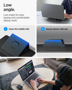 AMP11117 - Slim Fold Laptop Stand | Non-Adhesive | Black LD201-S8 showing low angle