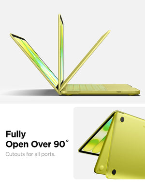Spigen Air Skin Frost Citrus hinge opening beyond 90 degrees for MacBook Neo 13-inch