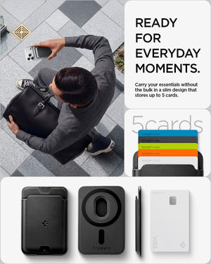 Spigen Valentinus MagFit wallet carrying five cards for everyday use