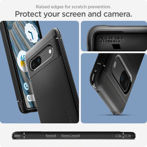 Spigen Google Pixel 7a Case – Rugged Armor — Matte Black raised screen and camera edges