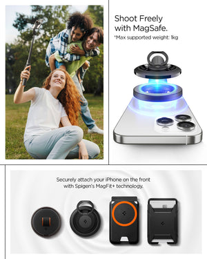 Spigen S582W Black magnetic selfie-stick feature