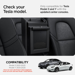 Spigen hidden storage box compatibility guide for Tesla Model Y and Model 3 legacy interiors