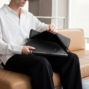 AMP11118 - Slim Fold Laptop Stand | Non-Adhesive | Black LD201-S9 showing slim and portable feature