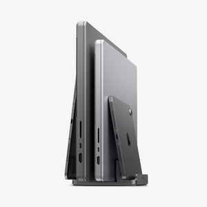 Spigen LD208S4 four-slot vertical laptop stand in Space Gray