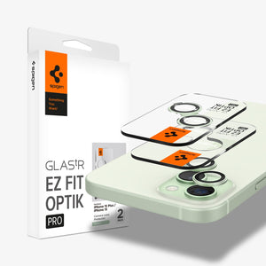 Spigen iPhone 15 / 14 Lens Protector – Optik Pro EZ Fit (2 Pack) — Green kit