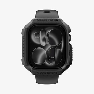 Apple Watch Series 12 (46mm) Case Rugged Armor in Matte Black showing a front view of the rugged protective case with raised edges and reinforced corner coverage
