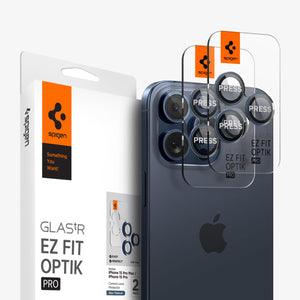 Spigen iPhone 15 Pro Max / 15 Pro Lens Protector – Optik Pro EZ Fit – Blue Titanium product image 1
