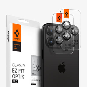 Spigen iPhone 15 Pro Max / 15 Pro Lens Protector – Optik Pro EZ Fit – Black product image 1