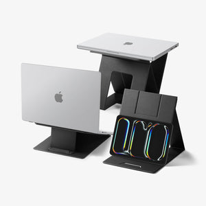 AMP11119 - Slim Fold Laptop Stand | LD201-S10 Black showing front view and side