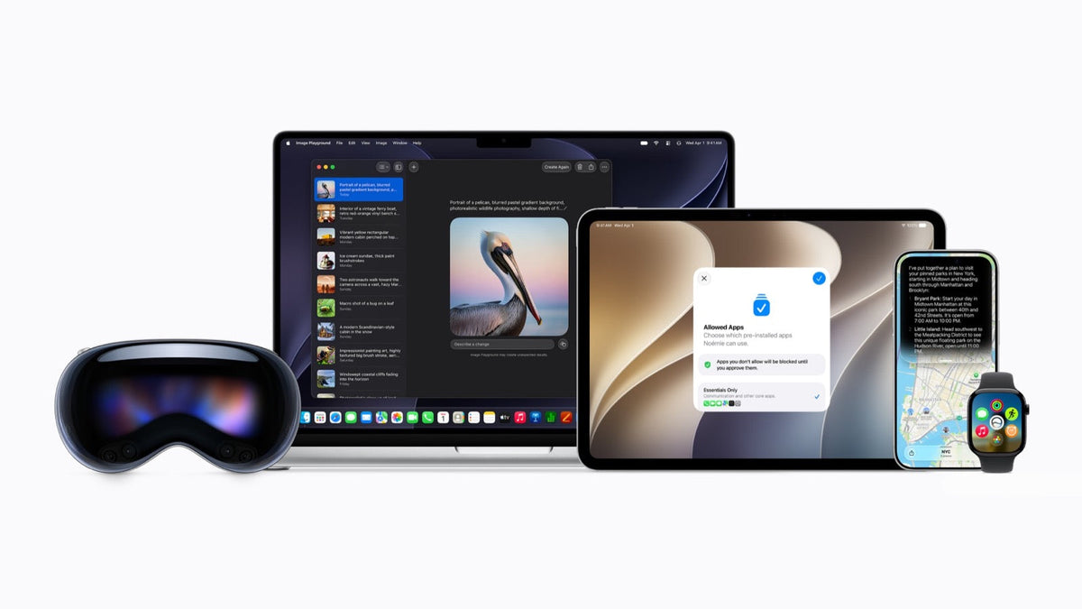 Apple devices showing WWDC26 software updates across iPhone, iPad, Mac, Apple Watch, Apple Vision Pro and Apple TV