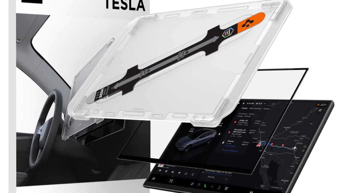 Spigen 16-inch Tesla Model Y screen protector for checking refreshed Model Y display fitment