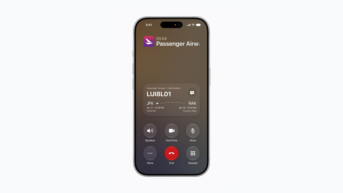 iPhone 17 Pro showing iOS 27 Call Context during a Phone app business call