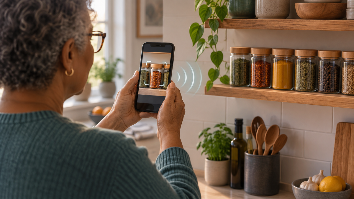 Conceptual Android user using Guided Vision to identify spice jars
