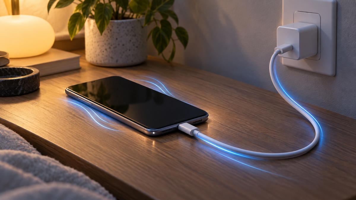 Conceptual Pixel 11 wired Extreme Charging setup with USB-C cable and wall adapter