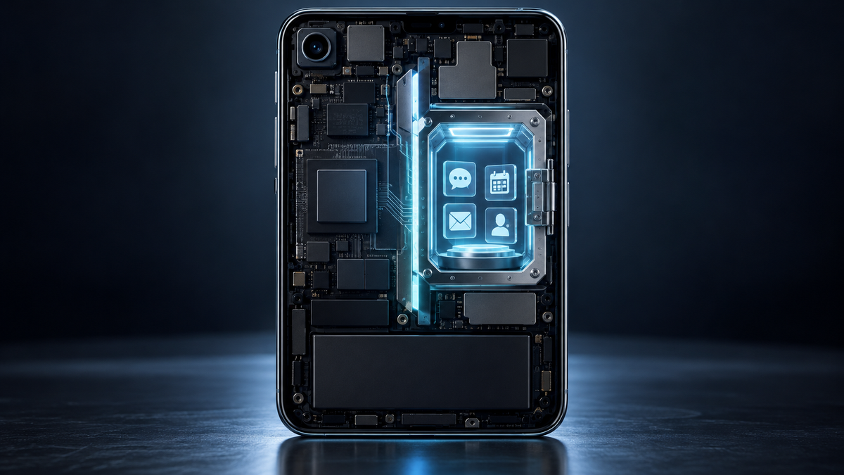 Concept illustration of personal context protected inside a hardware-isolated vault within a generic smartphone