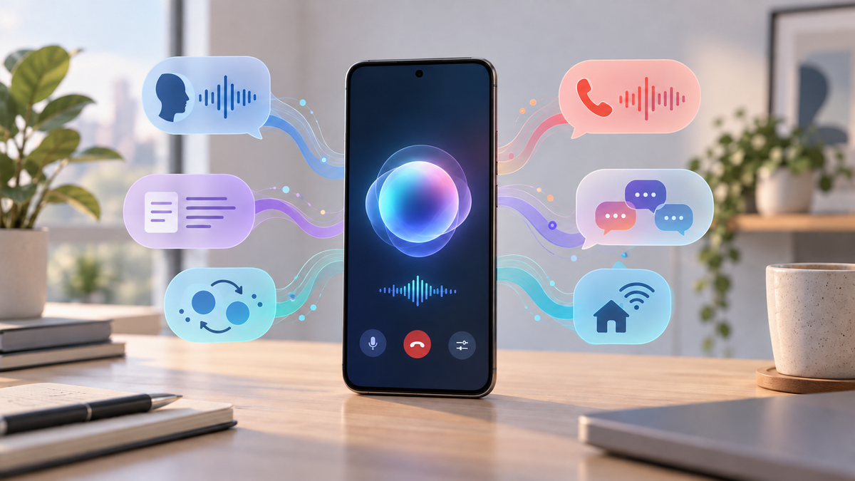 Abstract multilingual Galaxy AI and Bixby language support concept without text or logos