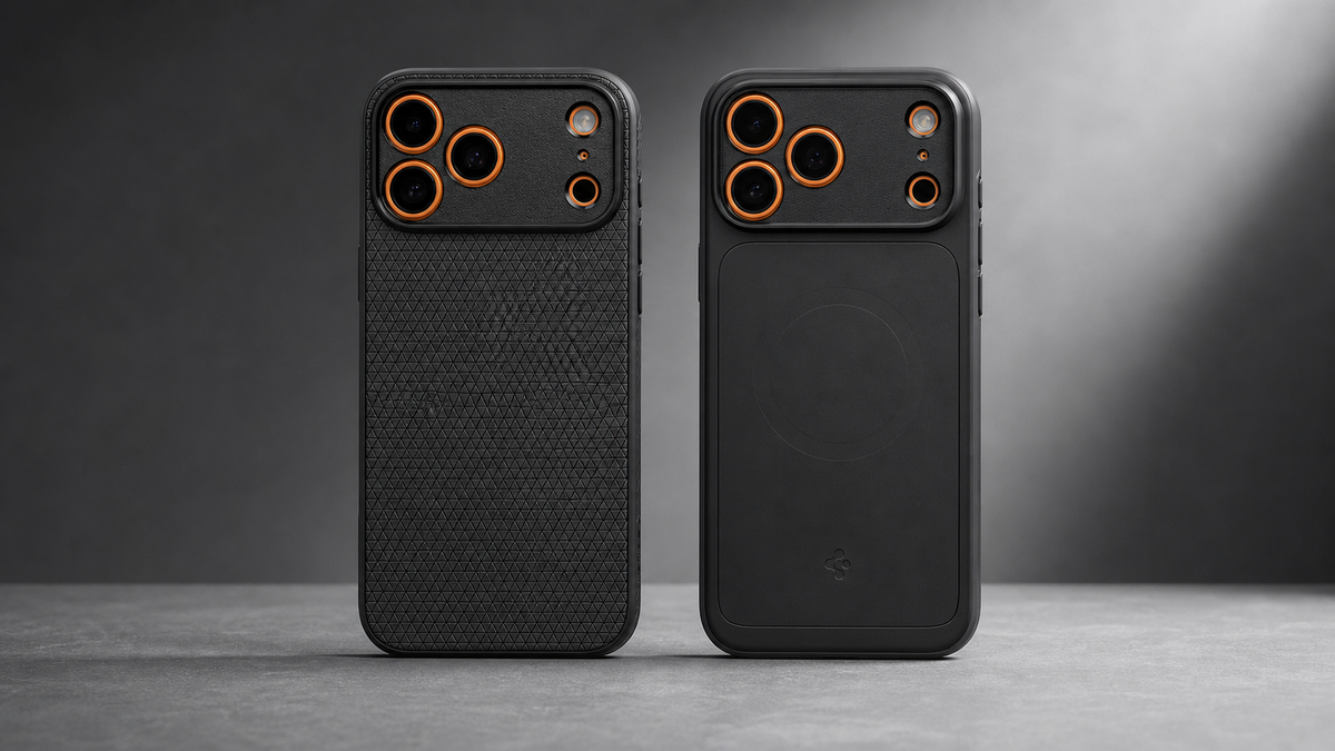 Spigen Liquid Air and Thin Fit MagFit slim iPhone 17 Pro Max cases side by side