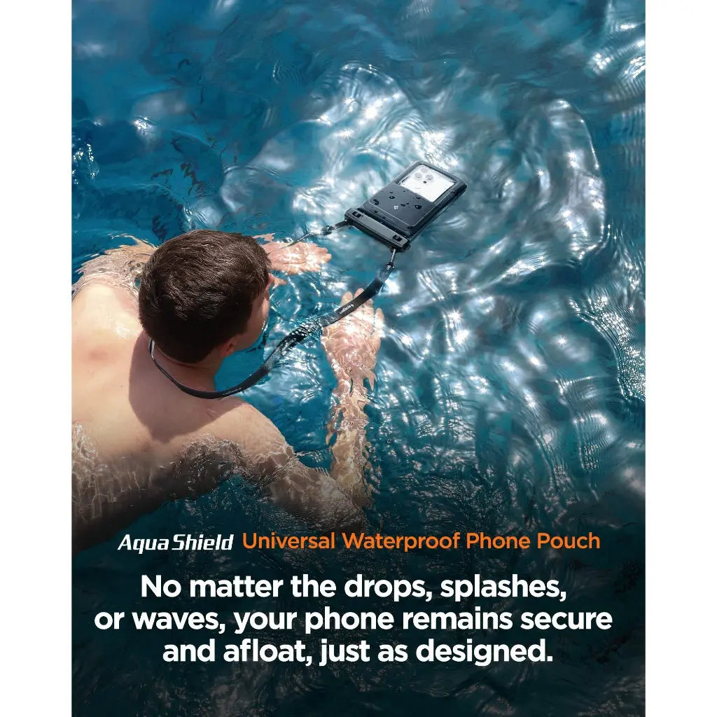 Spigen Universal Waterproof Phone Pouch (2 Pack) – Aqua Shield A611P — Matte Black, fit, construction or use view 2