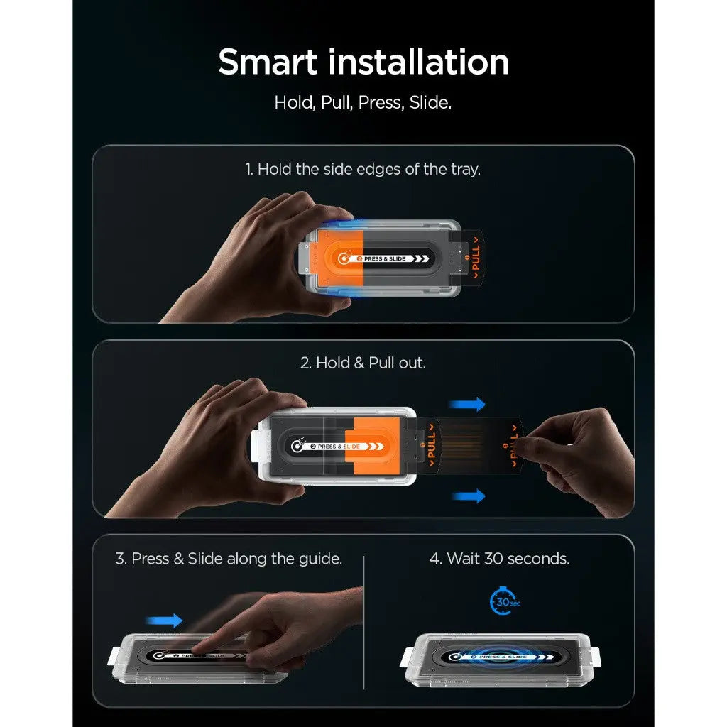 Spigen iPhone 18 Pro Max Screen Protector – GLAS.tR EZ Fit Pro HD, Offline Version – 2 Pack – Installation steps