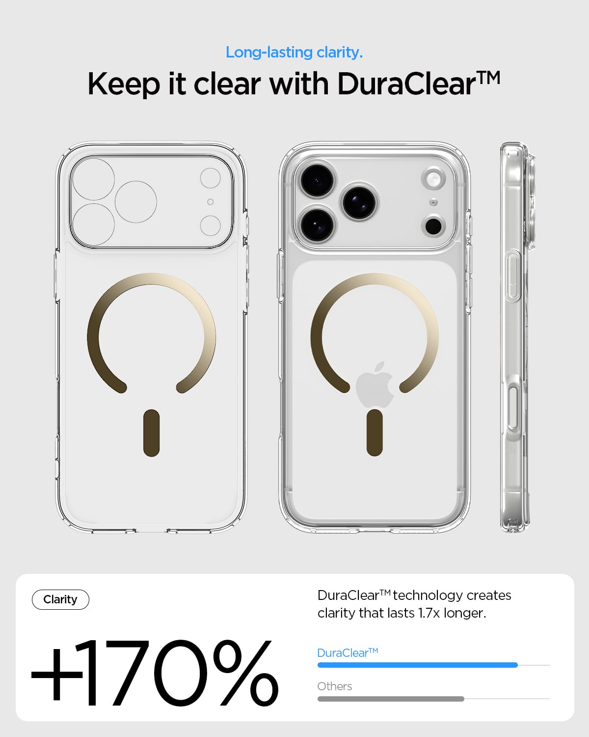 Spigen iPhone 17 Pro Ultra Hybrid MagFit case in Clear Gold - case design and side profile