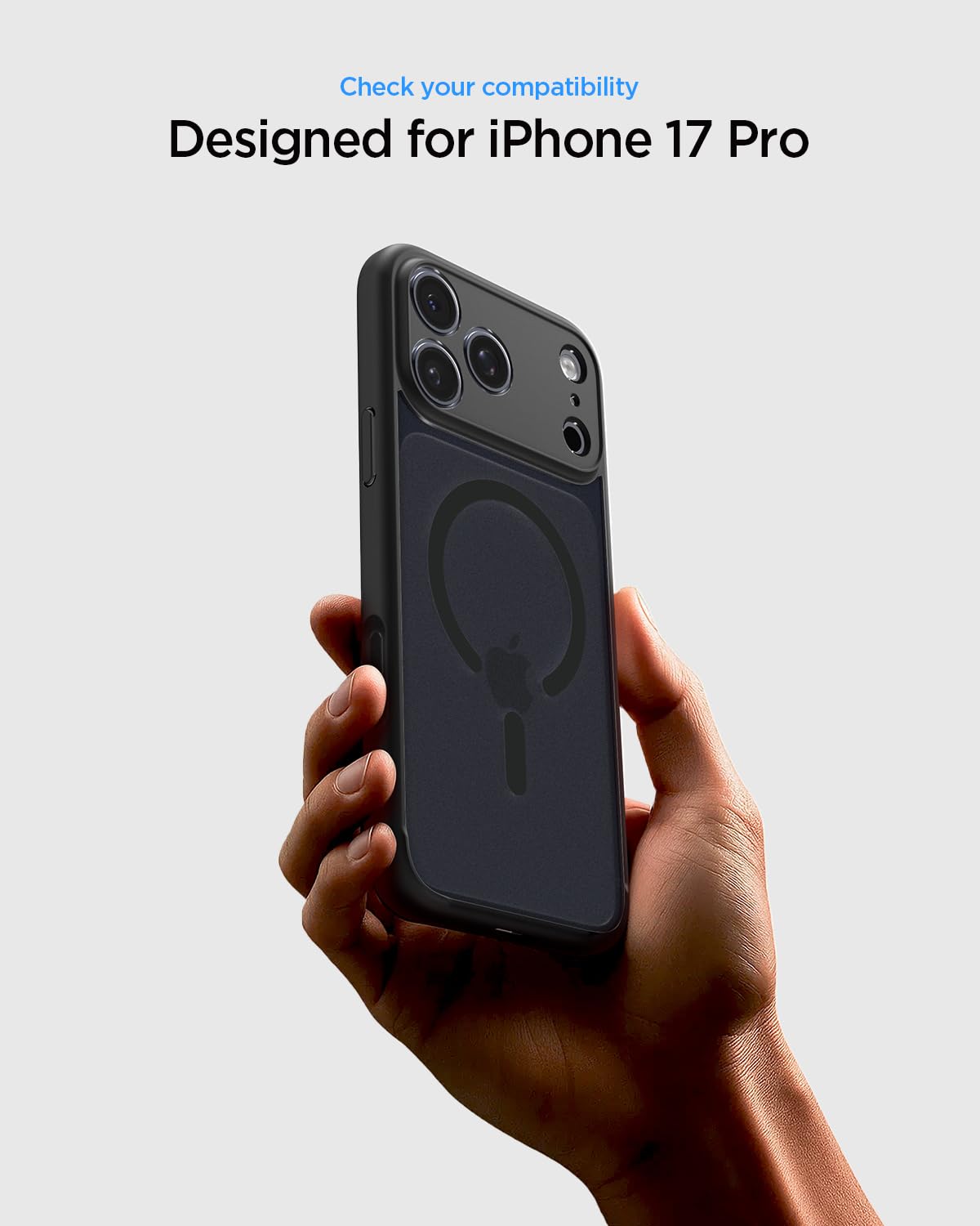 Spigen iPhone 17 Pro Ultra Hybrid MagFit case in Frost Black - iPhone 17 Pro compatibility confirmation