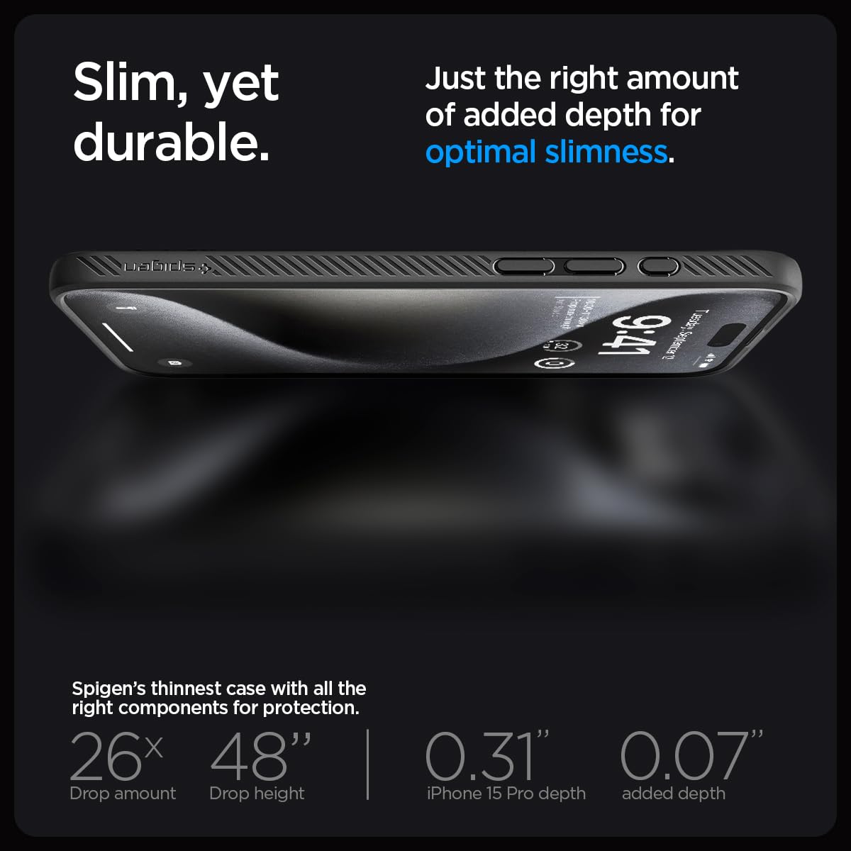 Spigen Liquid Air case for iPhone 15 Pro in Matte Black – alternate detail 5