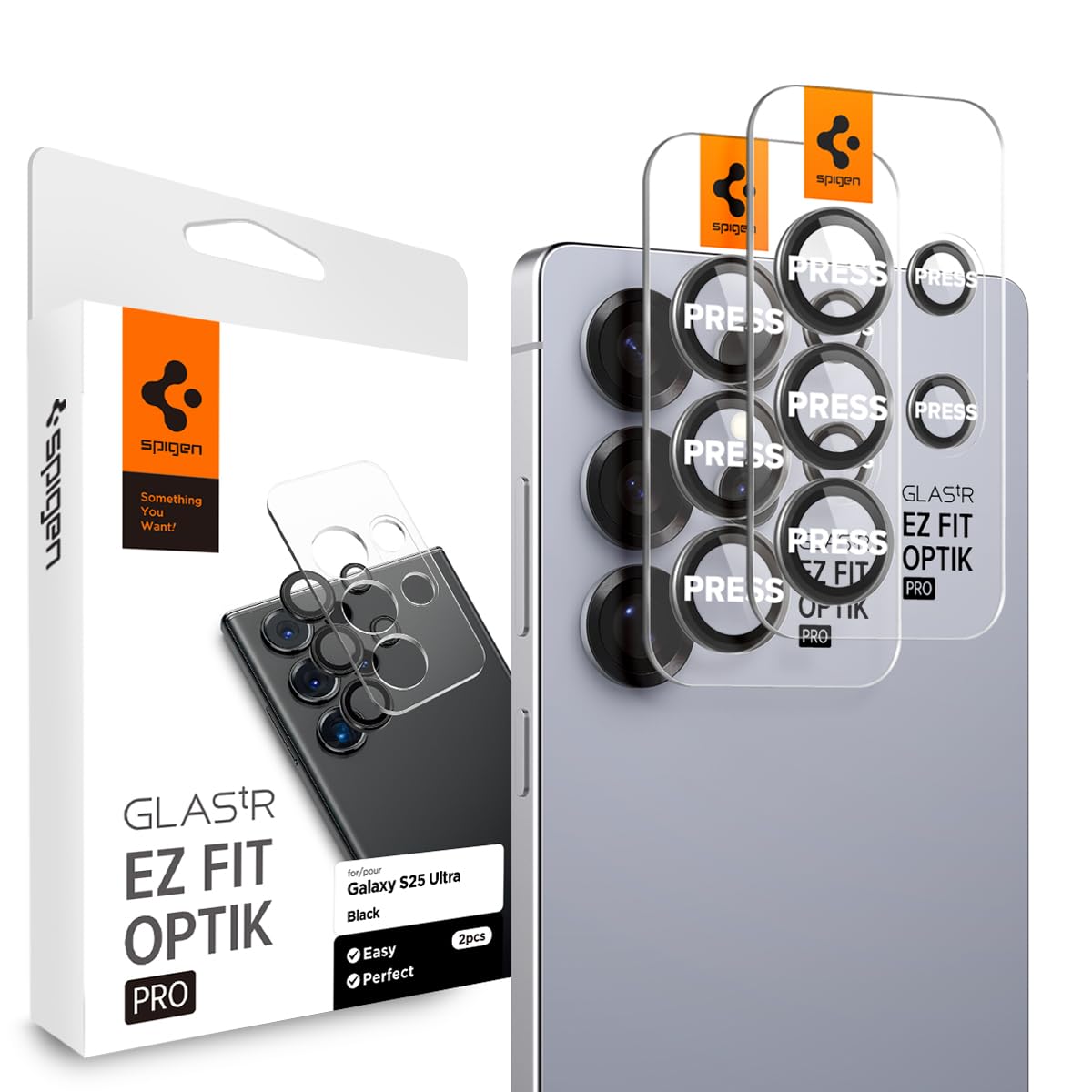 Spigen Galaxy S25 Ultra Lens Protector - Glas.tR EZ Fit Optik Pro (2 Pack) - Black - AGL09081 - image 1