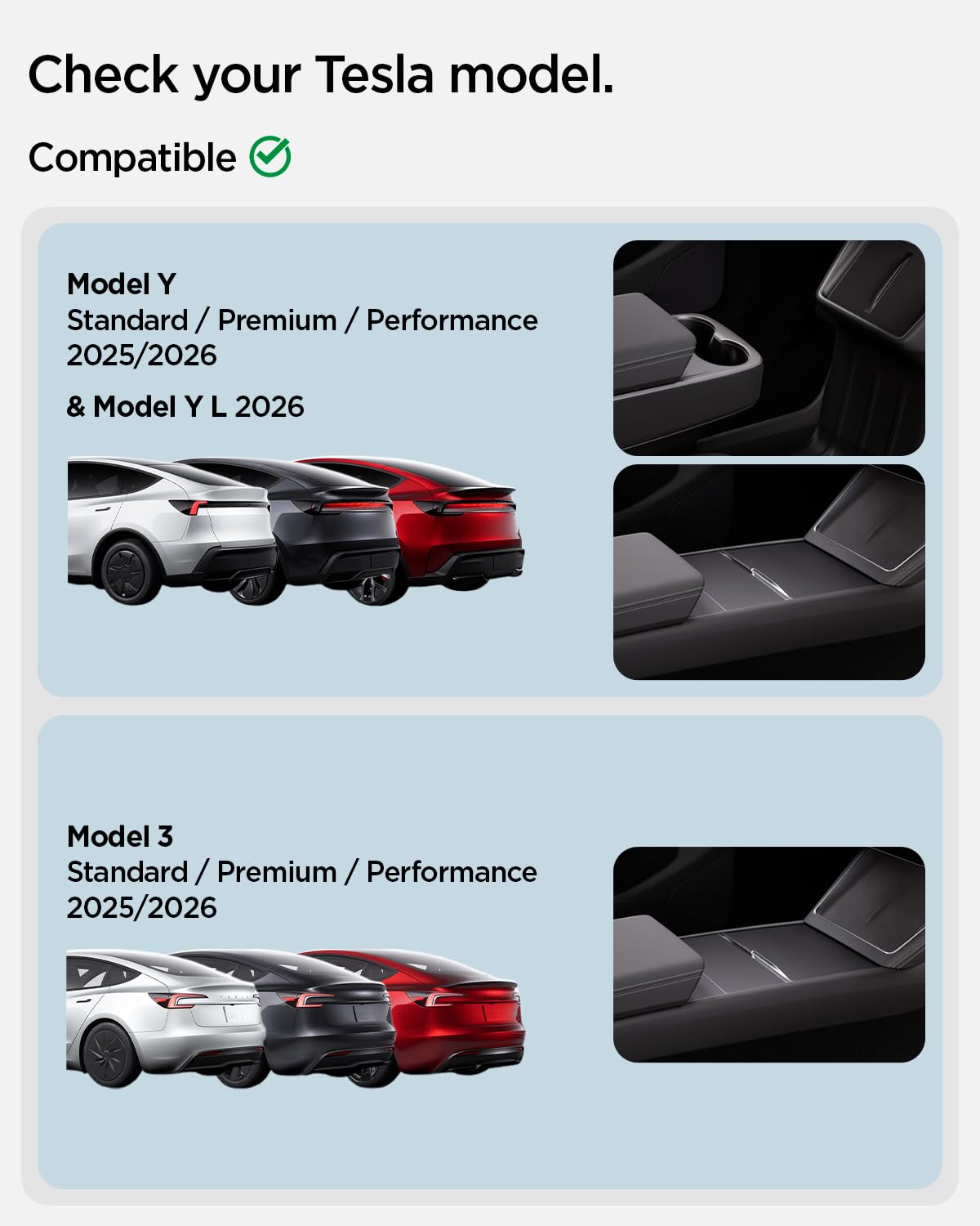 Spigen Tesla armrest console organizer installed in refreshed console