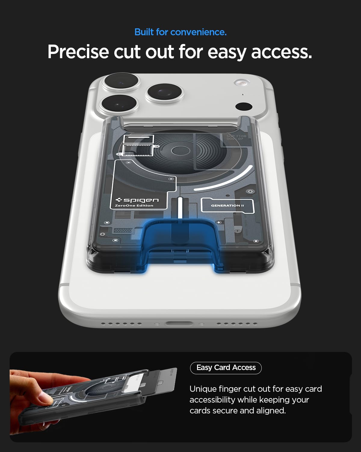 Zero One Black card holder finger cutout for card access