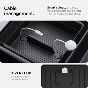 Spigen Tesla armrest organizer cable cutout detail