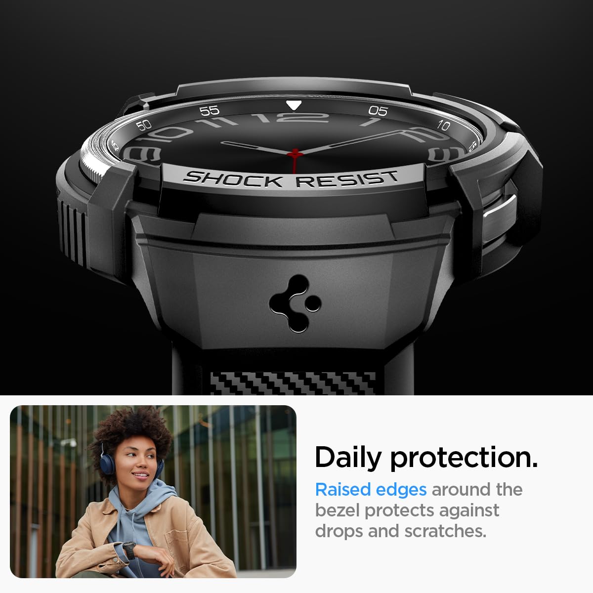 Spigen Galaxy Watch 6 Classic 43mm Case + Band - Rugged Armor Pro - Black - ACS06492 - image 5