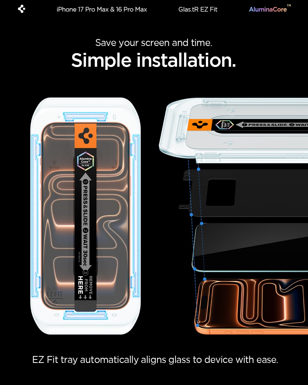 Spigen iPhone 16 Pro Max Screen Protector – GLAS.tR EZ Fit (2 Pack) – detail image 5
