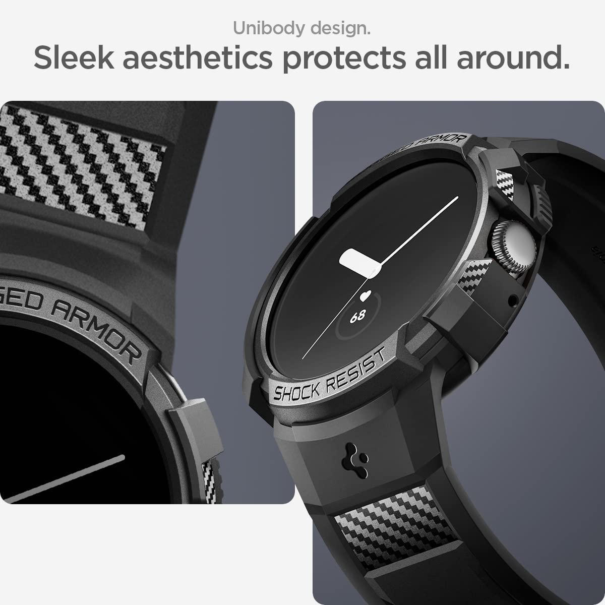 Raised edge protection on Spigen Rugged Armor Pro for Pixel Watch