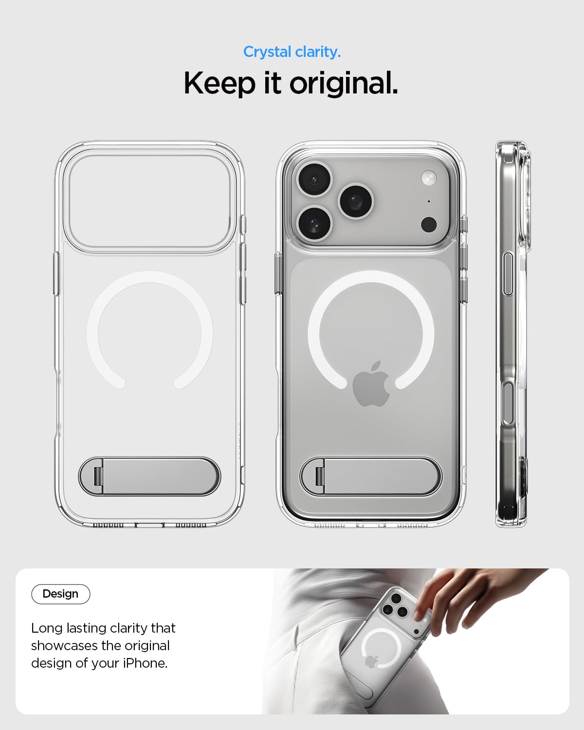 Spigen iPhone 17 Pro Max Ultra Hybrid S MagFit case in Clear White - clear case front, back and side views