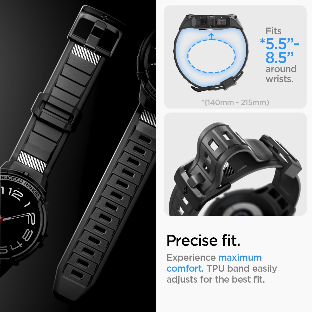 Spigen Galaxy Watch 6 Classic 47mm Case + Band - Rugged Armor Pro - Black - Black - image 4