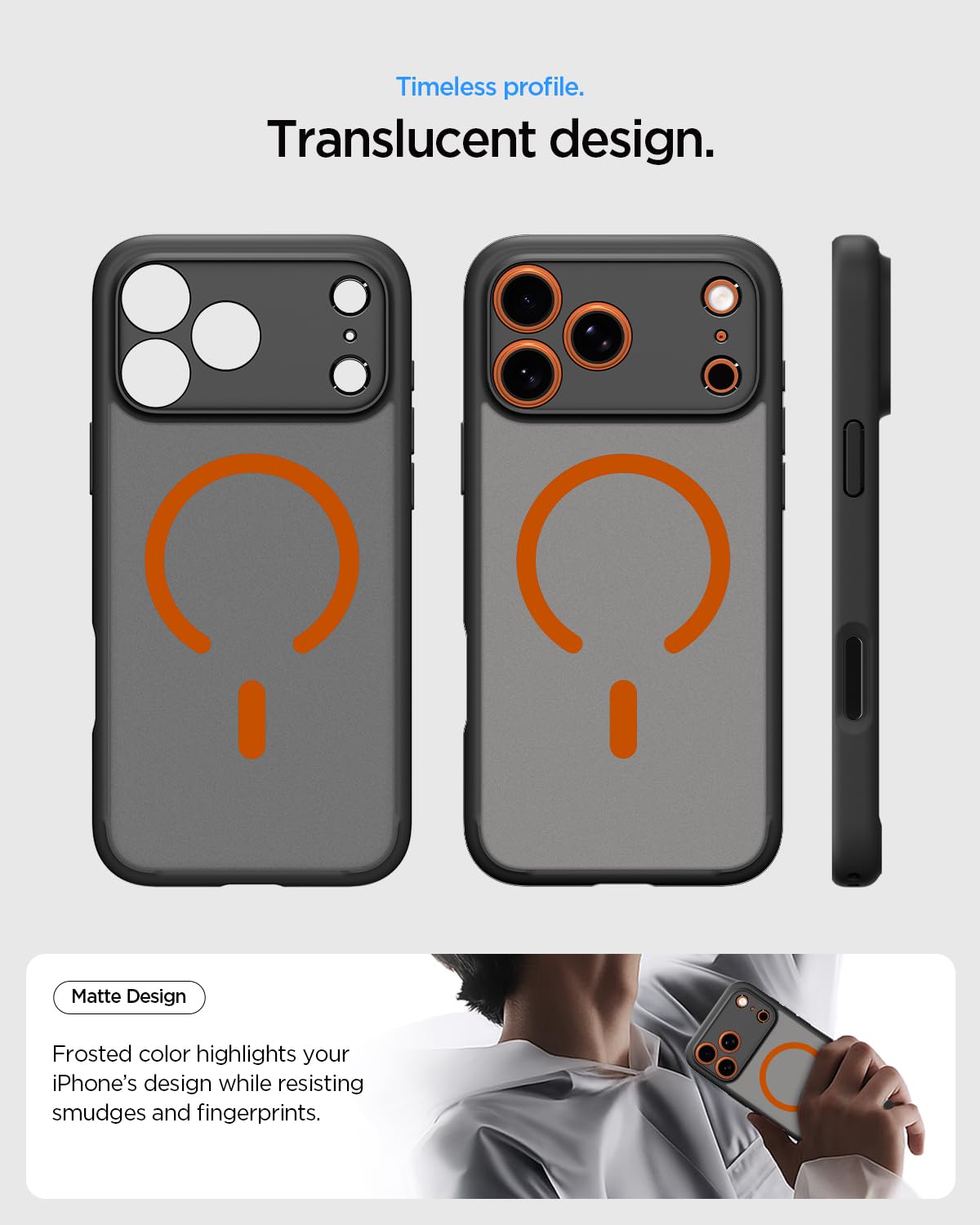 Spigen iPhone 17 Pro Ultra Hybrid MagFit case in Frost Black Orange - rear product view