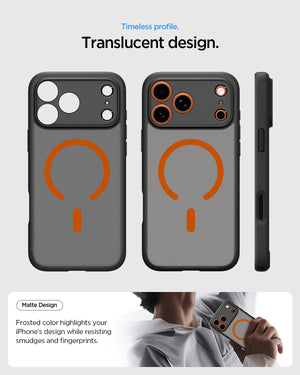 Spigen iPhone 17 Pro Ultra Hybrid MagFit case in Frost Black Orange - rear product view
