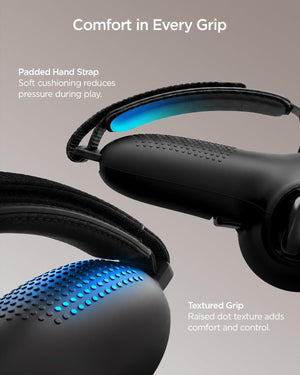 Spigen Steam Frame VR Controller Grips – Silicone Fit — Black, textured grip and padded hand strap