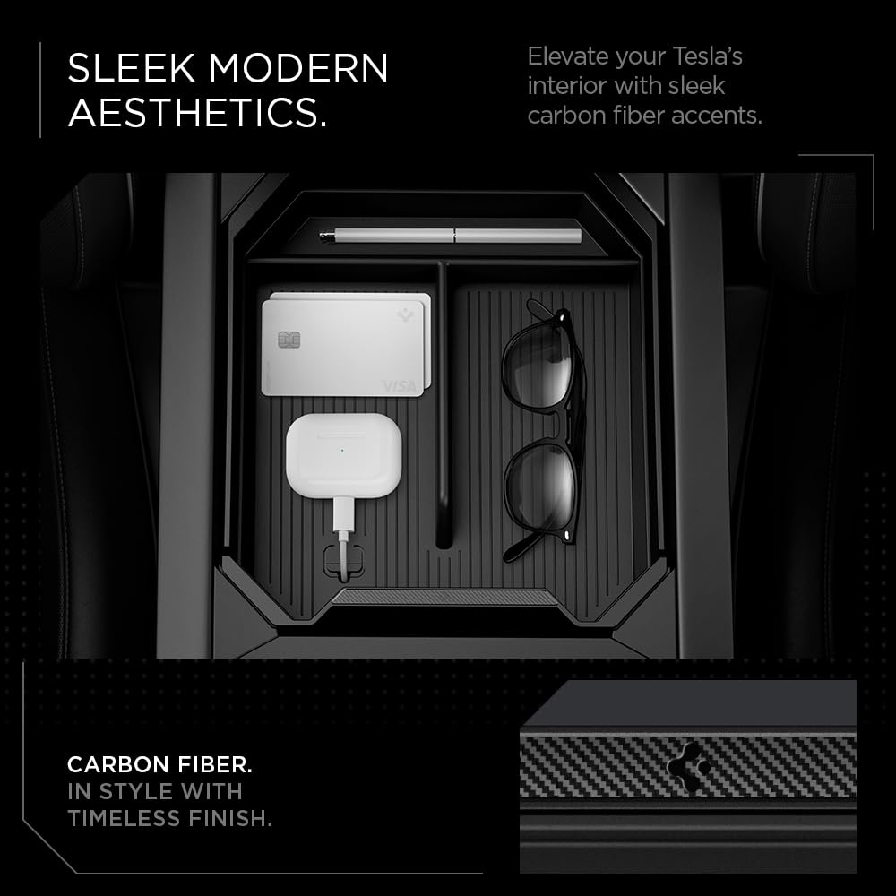Spigen Cybertruck organizer tray carbon fiber accent detail