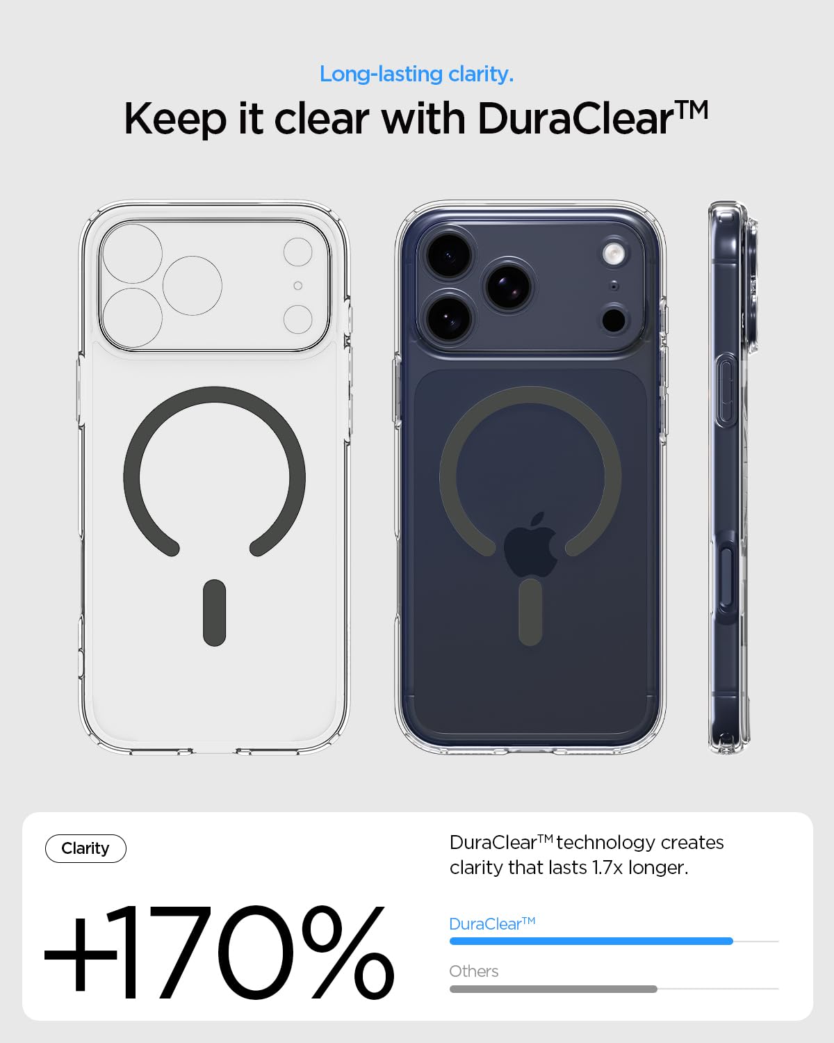 Spigen iPhone 17 Pro Ultra Hybrid MagFit case in Clear Graphite - case design and side profile