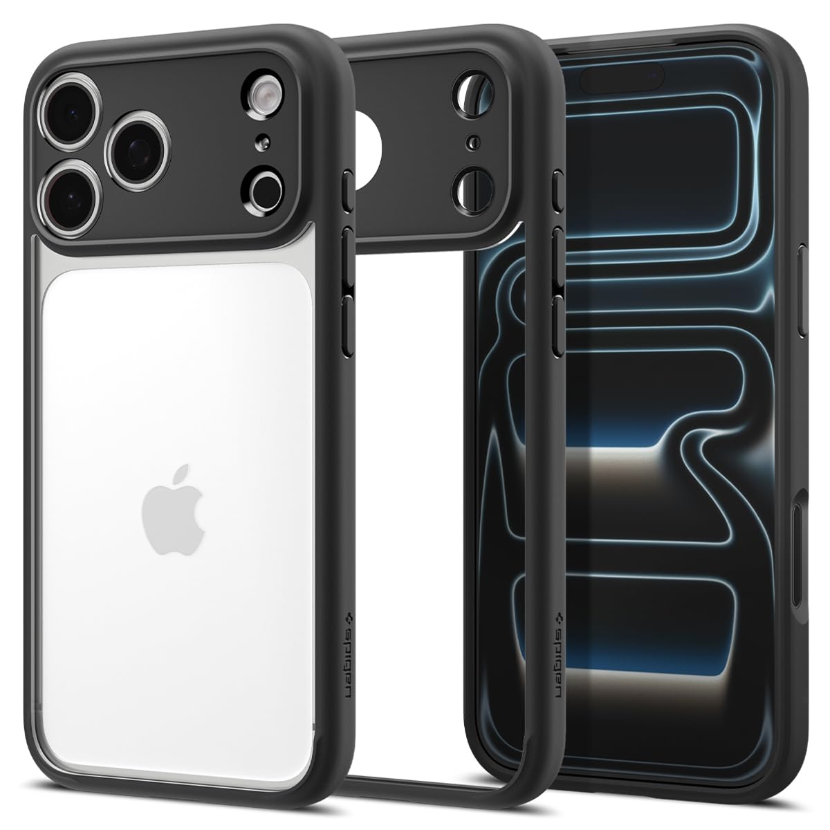 Spigen iPhone 17 Pro Ultra Hybrid case in Matte Black - front, back and side views