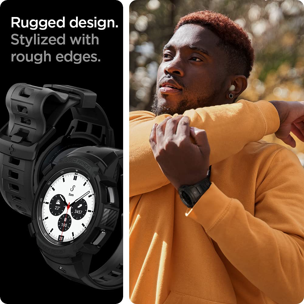 Spigen Galaxy Watch 4 Classic 46mm Case + Band - Rugged Armor Pro - Black - image 5